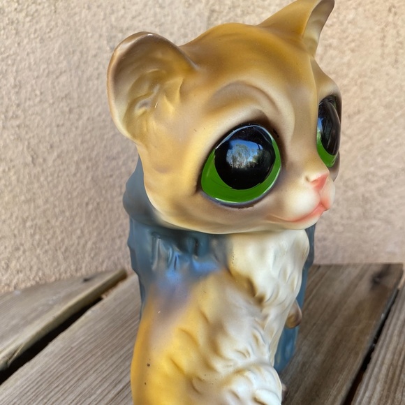 VTG 1960s Enesco Big Eyed Cat Vase Planter Desk Organizer - Picture 5 of 10